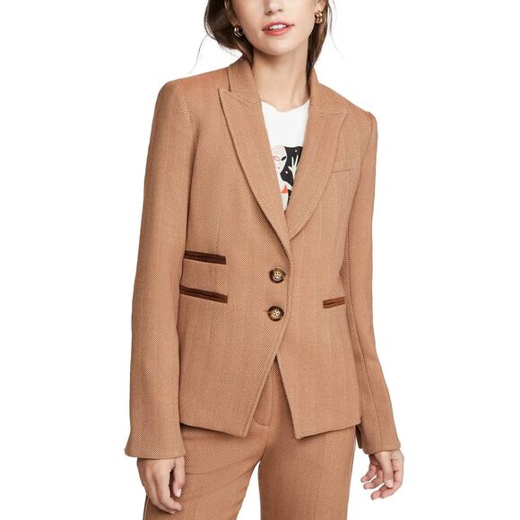 Veronica Beard Hudson Herringbone Dickey Jacket Camel Tan Preppy Blazer Size 6 - Picture 1 of 12